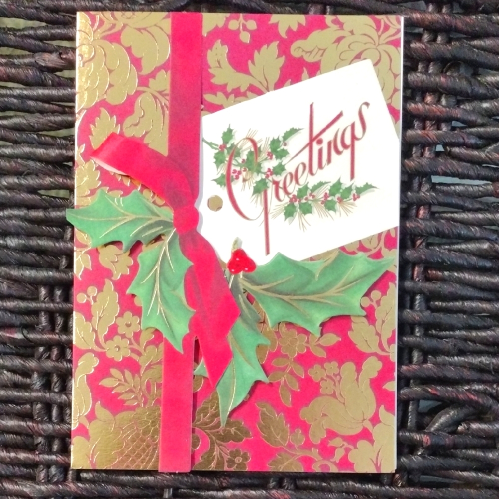 Handcrafted Festive Christmas Card, 5"d 7"